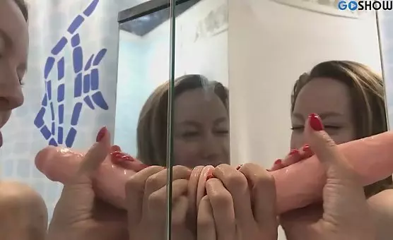 Sexy Shower Blowjob with Fake Dildo